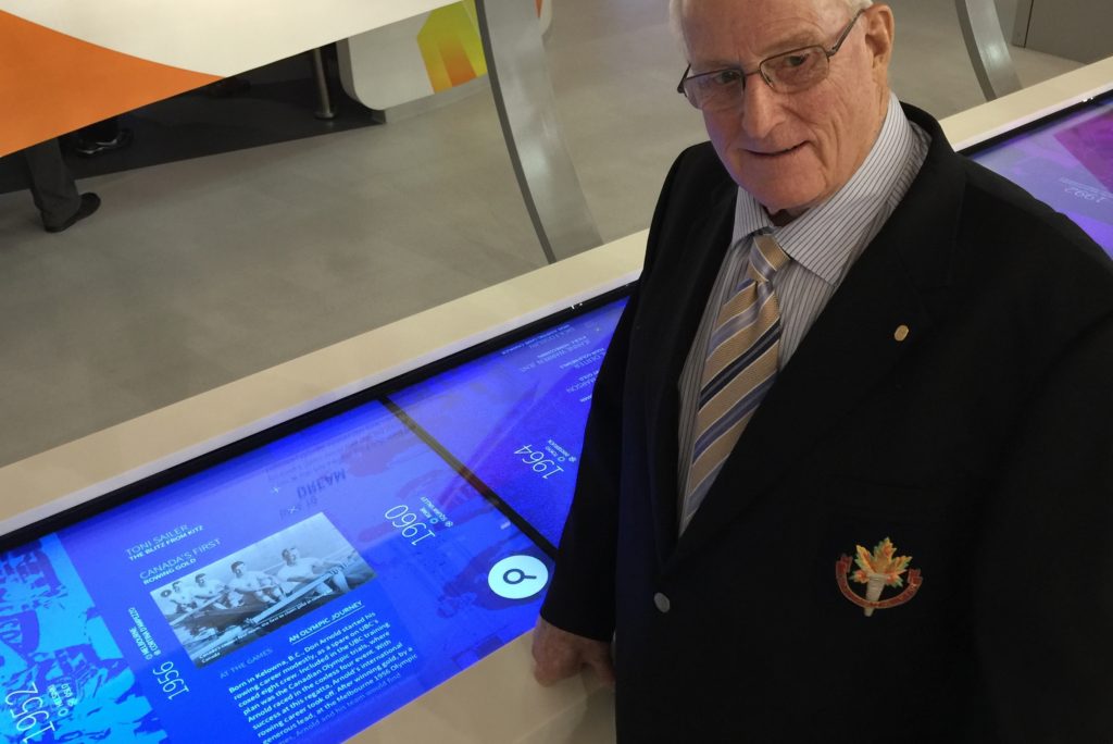 1960 Olympic Gold medalist Don Arnold with his story on ROX's multi-touch timeline.
